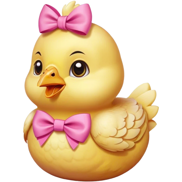 Cute yellow chicken coming out of his sell with a pink bow emoji