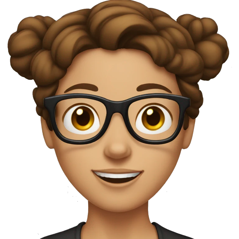 brown haired woman with mickey ears. honey-colored eyes and glasses with black frames. Super excited emoji