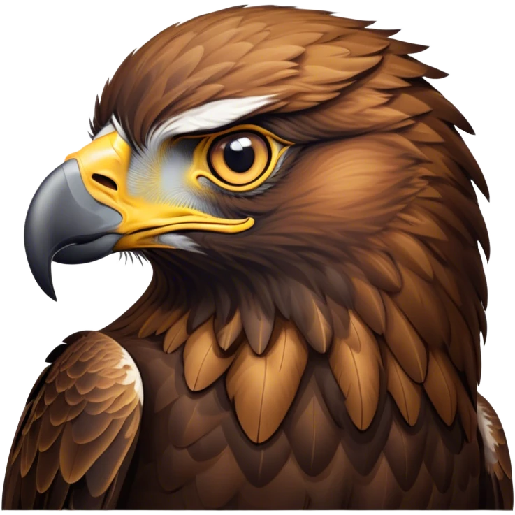 Cinematic Noble Golden Eagle Portrait Emoji, Poised and majestic, with a powerful, broad build, regal hooked beak, and piercing, intense eyes set against richly golden-brown plumage, Simplified yet sharp and sophisticated features, highly detailed, glowing with a soft, amber radiance, high shine, intelligent and commanding, stylized with an air of aerial supremacy, focused and determined, soft glowing outline, capturing the essence of a watchful and confident golden eagle that appears ready to soar out of the screen with effortless authority! emoji