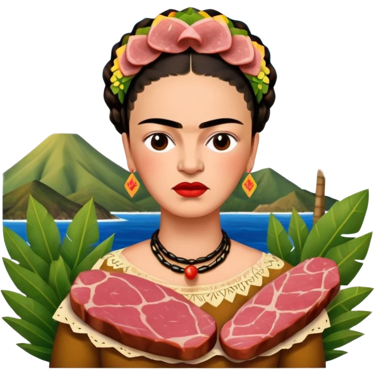 frida khalo style spam meat tropical art landscape  emoji