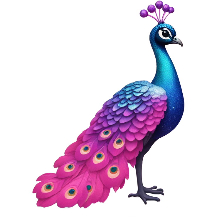 Pink ombre peacock standing with glitter emoji