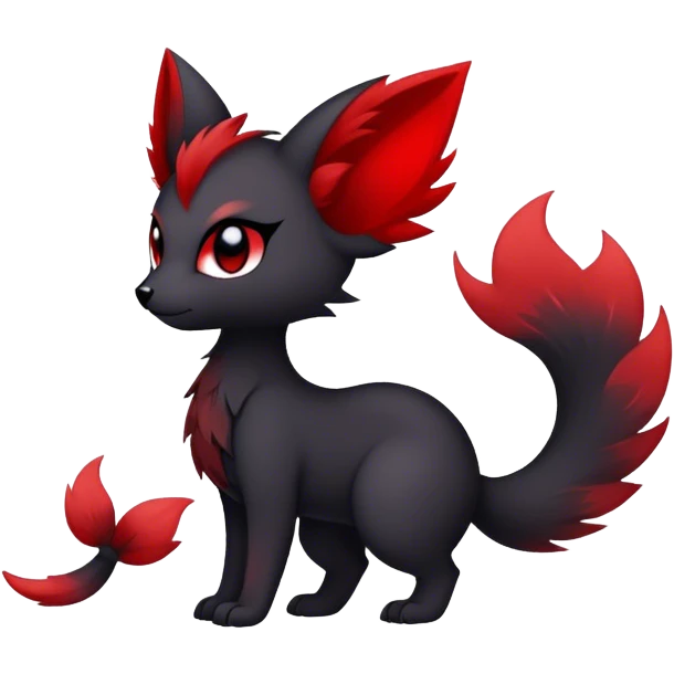 Kawaii dark edgy black and red fantasy ethereal fursona Fakemon with tufted tail emoji