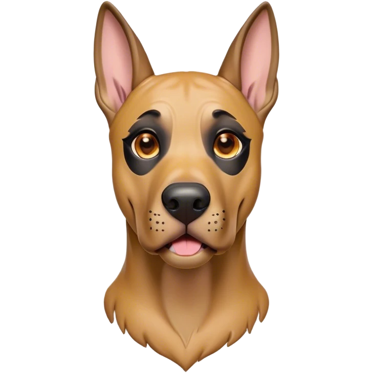 Cinematic Comical Fawn Great Dane Portrait Emoji, Head tilted dramatically with an exaggeratedly amused expression, featuring a sleek fawn coat with a subtle dark mask, wide, expressive amber eyes filled with playful disbelief, Simplified yet hilariously expressive features, highly detailed, glowing with a slightly sassy glow, high shine, dramatic yet playful, stylized with an air of cheeky mischief, bright and endearing, soft glowing outline, capturing the essence of a spirited and over-the-top guardian, so meme-worthy it feels like it could side-eye its way into internet fame instantly! emoji