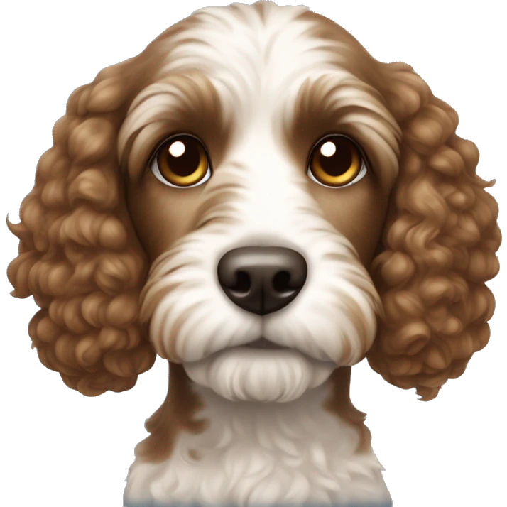 Girl with the brown hairs and eyes keeps Dog cockapoo brown color with the white neck  emoji