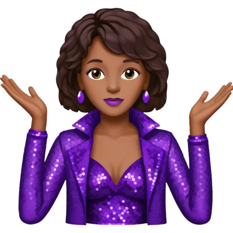 Whitney Houston with dark brown hair, dark purple sequin outfit emoji