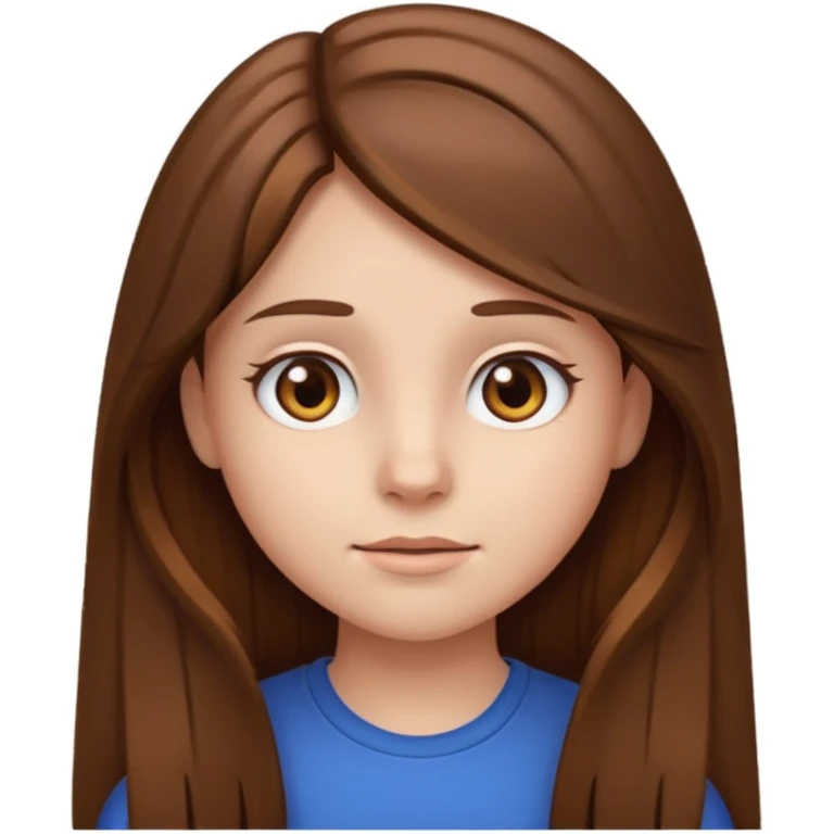 teen emoji girl with long brown hair, brown eyes, neutral expression, white background emoji