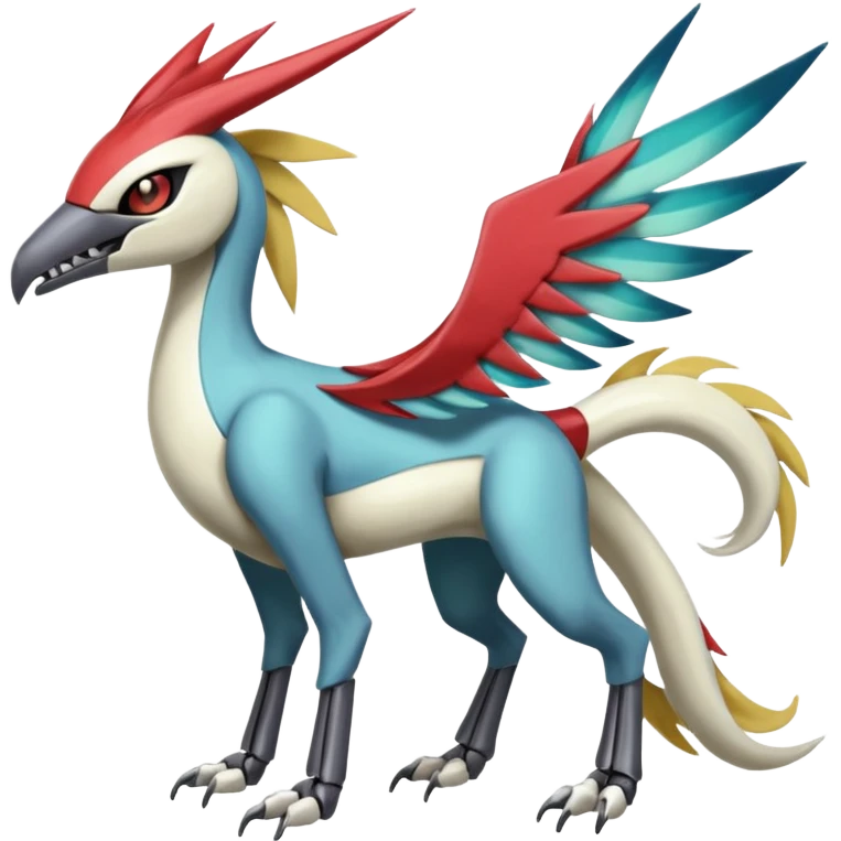 Colorful Skeletal masked armored Meloetta-Latias-Manectric-Silvally-Raikou-Pokémon-Digimon-Fakémon-fusion-hybrid-creature, full body emoji