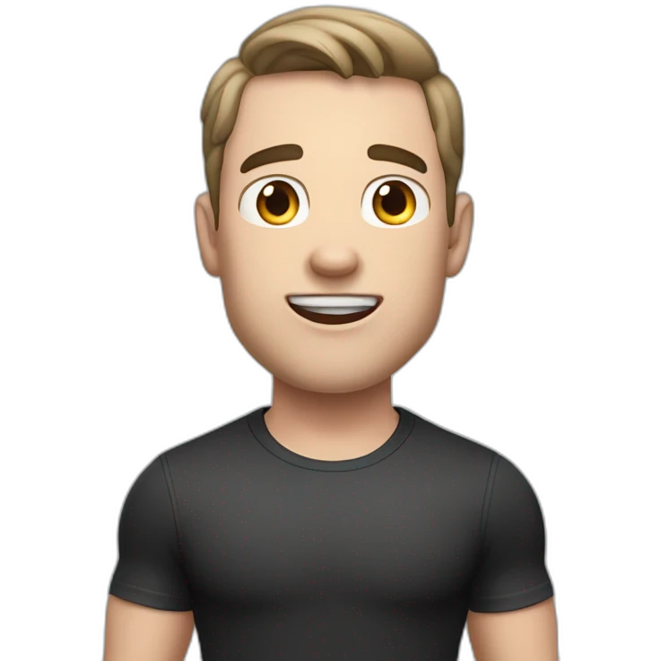amazed Open with surprise mouth Pale skinned Fit Man With the biceps and dark brown hair in black shirt, gray sports shorts and white Sneakers emoji