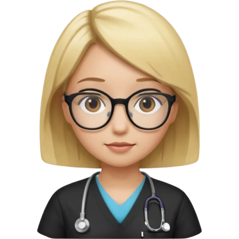 A girl in black scrubs with a blonde bob and glasses no stethoscope  emoji