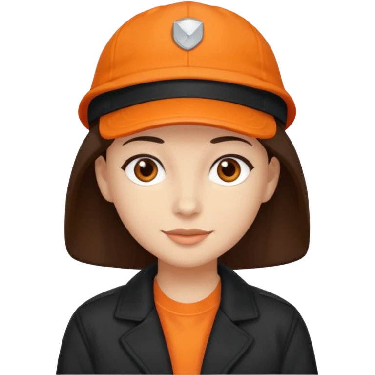 Kindly Keyin with dark brown hair, orange cap and shirt, black jacket emoji