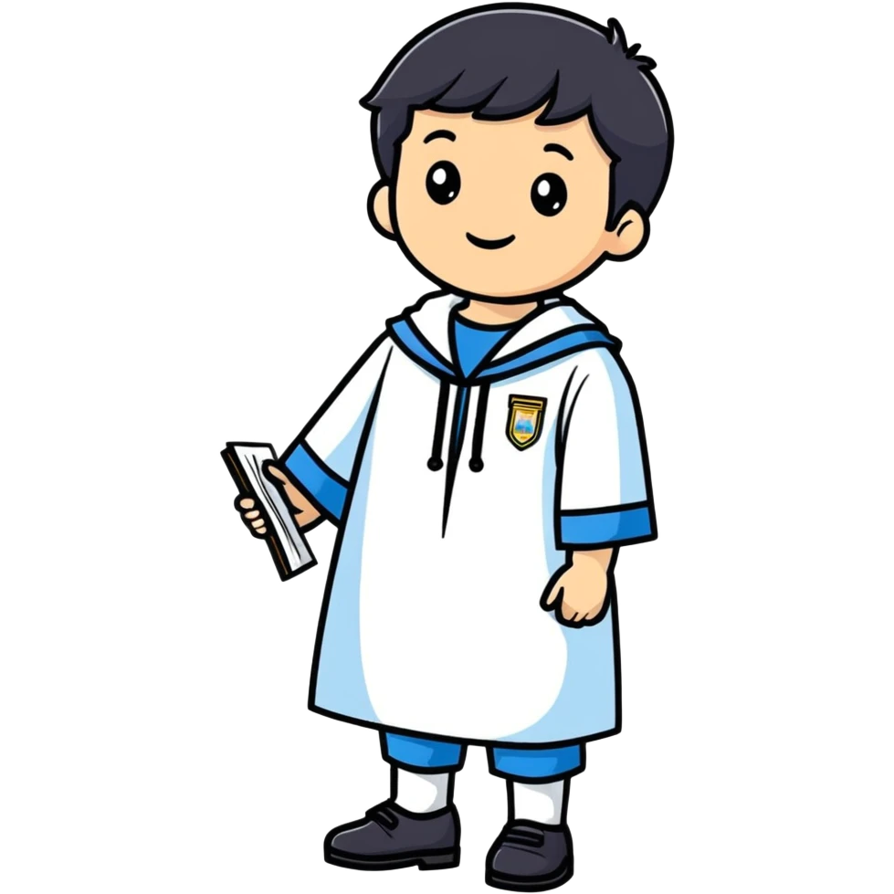 Argentinian school student uniform with white smock guardapolvo blue accents emoji