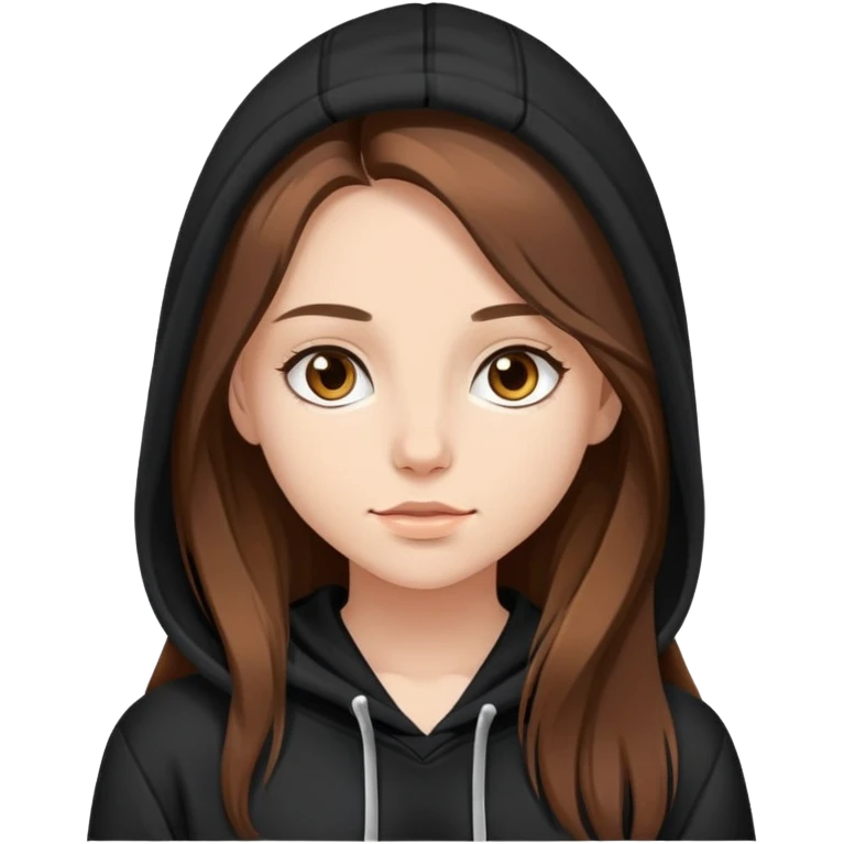 beautiful girl with long brown hair in black hoodie  emoji