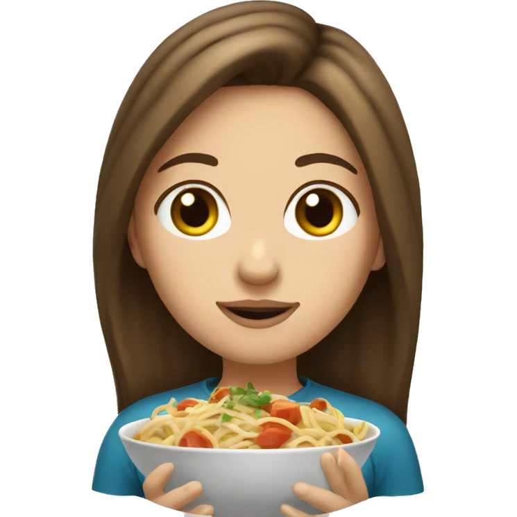 Brunette hair white girl with brown eyes eating spaghetti  emoji