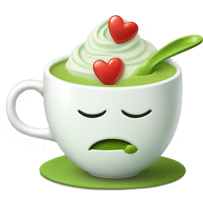 matcha in a white cup with a kiss on top emoji