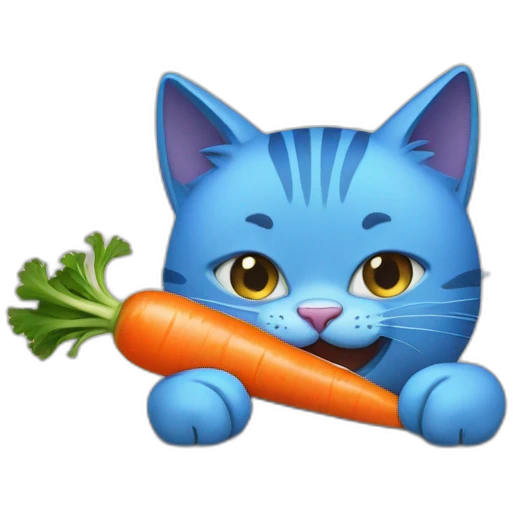 blue cat chomping on a carrot emoji
