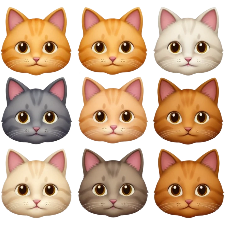 6 cats with different natural coloured coats emoji