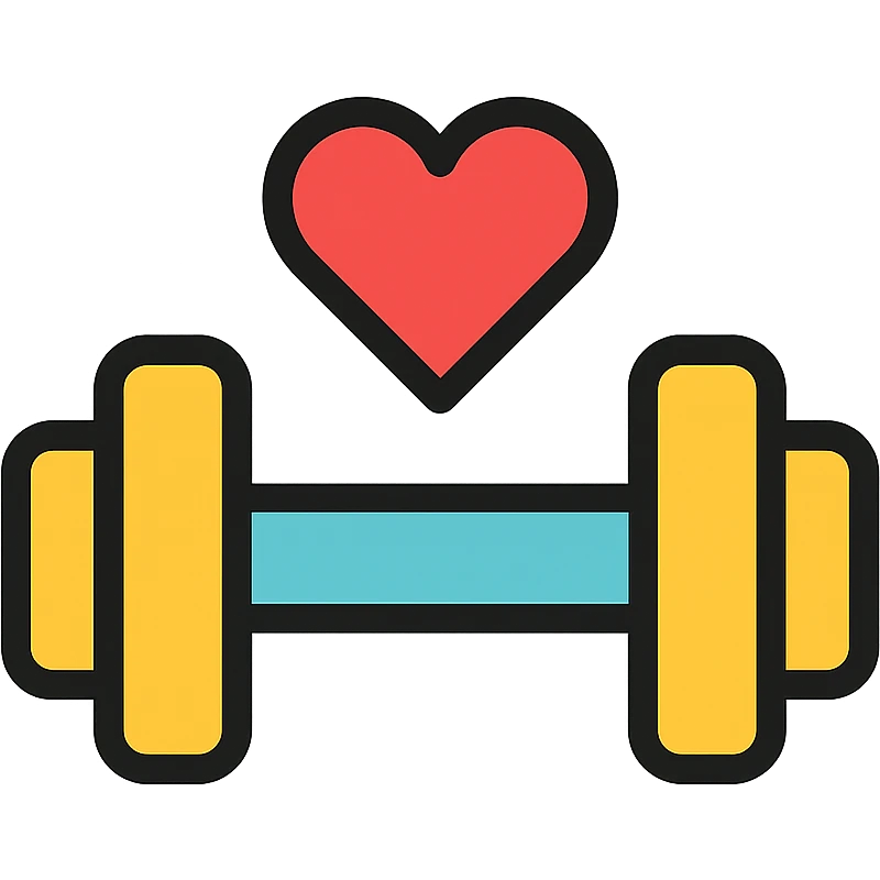 dumbbell with a heart symbol, representing fitness and healthcare, modern icon style emoji