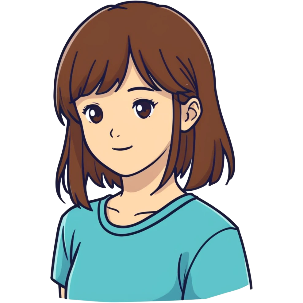 fat girl with brown hair and side bangs emoji