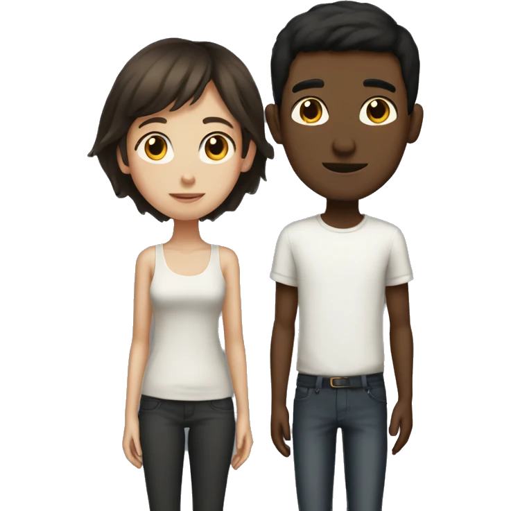 Tall skinny dark haired boy with short brown haired girl emoji