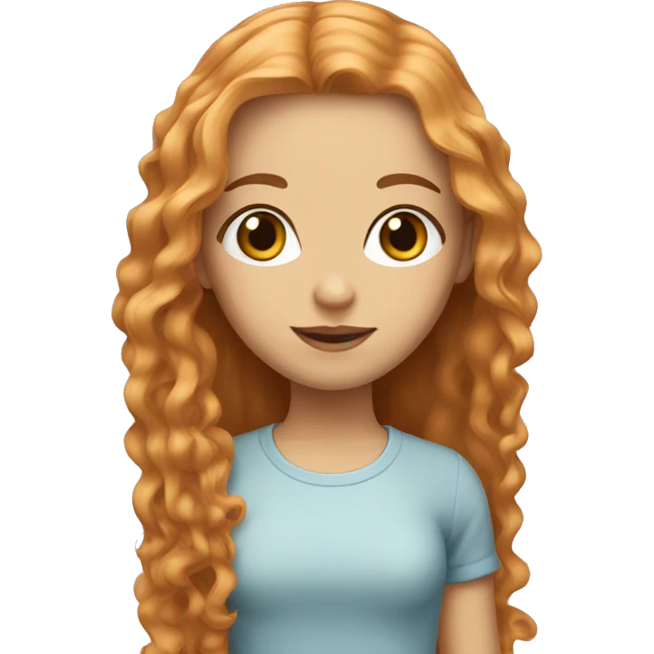 A girl with long strawberry blonde hair and brown eyes  emoji