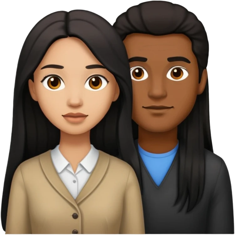 Man with light skin, brown hair and light skin with a  woman with long  black hair and brown skin emoji