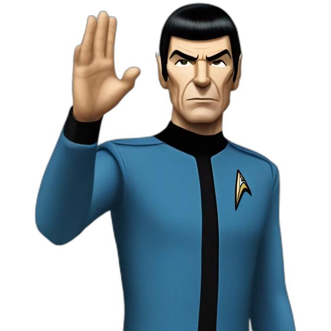 Spock making the Vulcan salute in Starfleet blue uniform (Star Trek) emoji