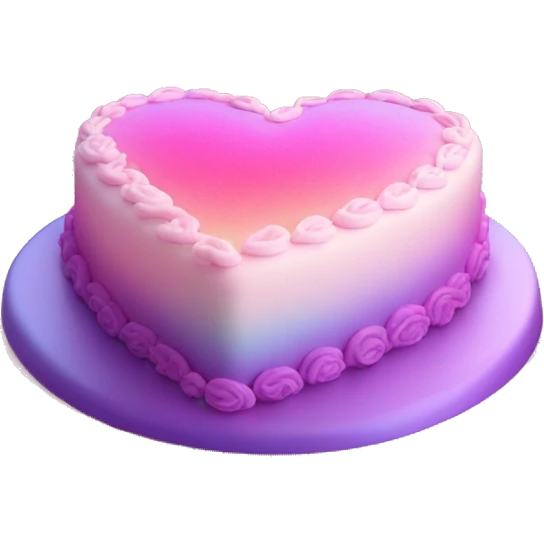 Iridescent gradient hue heart shaped cake with piping emoji