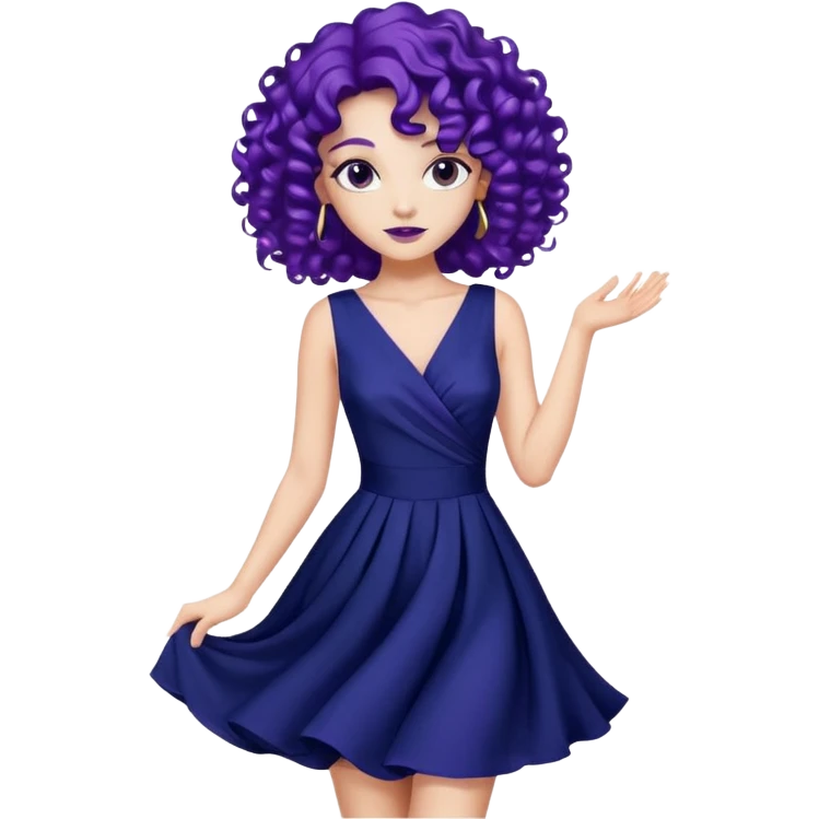 Fashion Model with Purple Curls, navy dress emoji