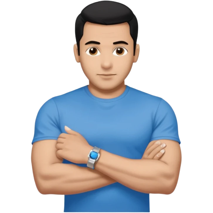 pretty bratz emoji of salman khan wearing a black tee, silver- blue bracelet, black hair emoji