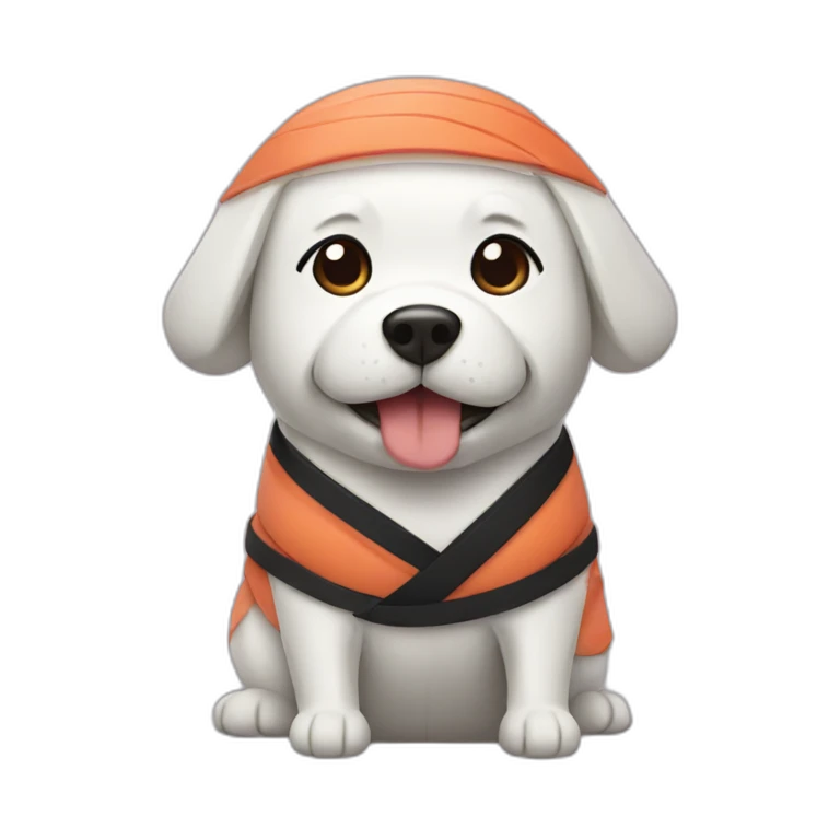 Dog dressed as nigiri emoji