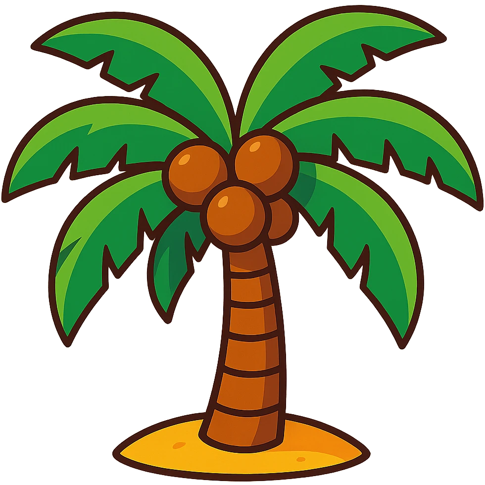 palm tree with coconuts, vibrant cartoon style, Hawaiian party theme emoji