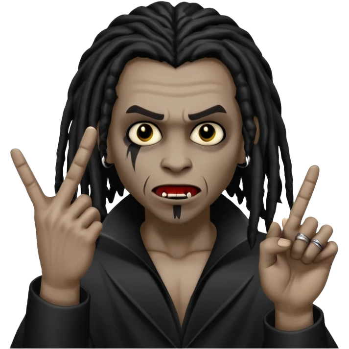 A black vampire with dreads throwing up da middle finger  emoji