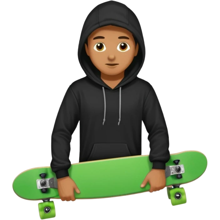 Un hombre sorteando con camisa negra y tabla verde y encapuchado emoji