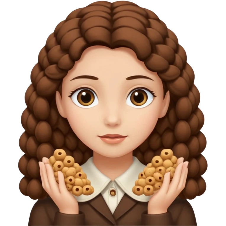 creami una ragazza con riccioli in fondo sulle punte, capelli marroni scuri e lunghi, occhi con ciglia non corte marroni emoji