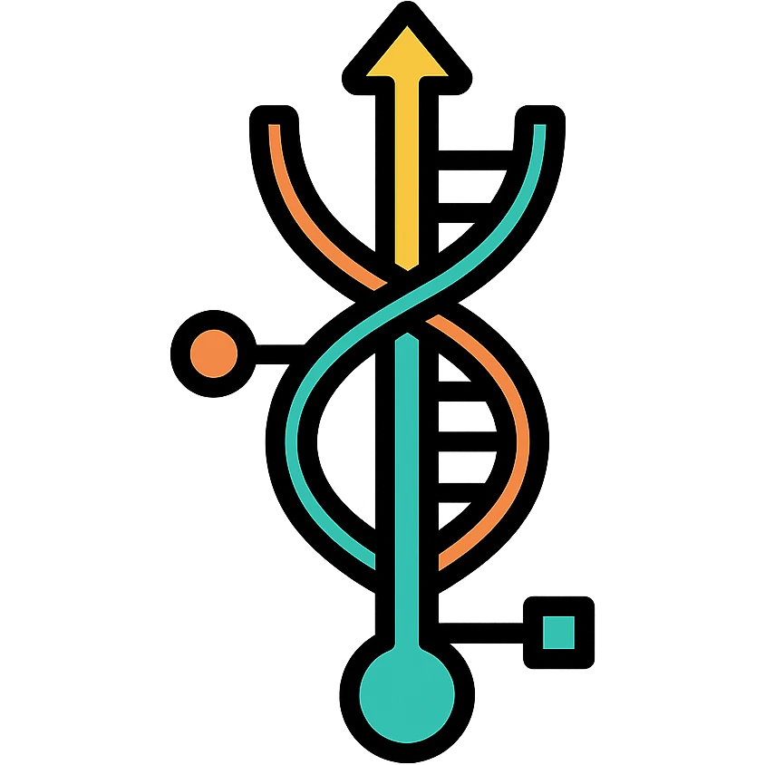 DNA strand with cybernetic elements, stylized to look like a USB logo, minimal and modern emoji