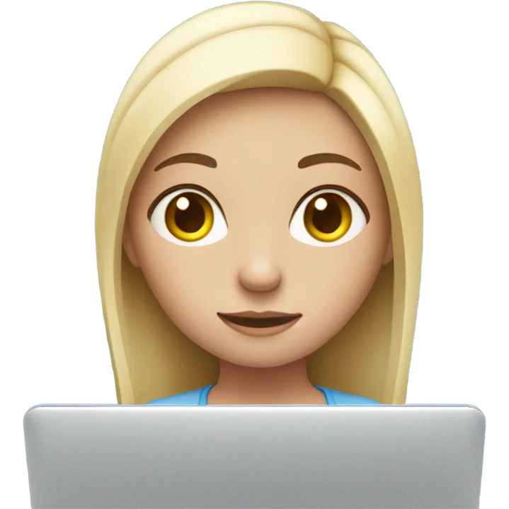 a girl in front of laptop, focused. White Skin emoji