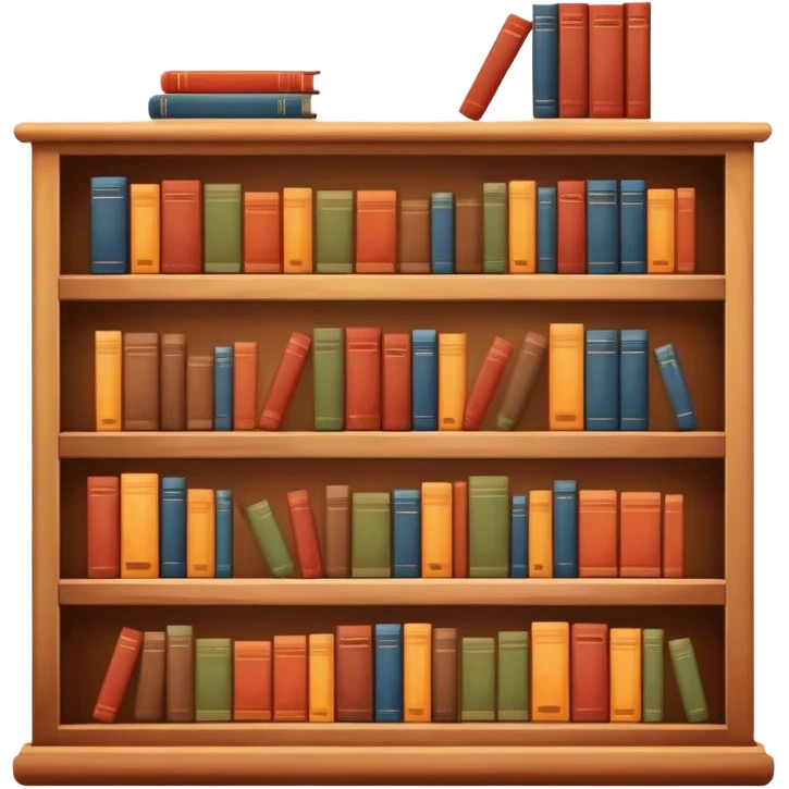 aesthetic wooden bookshelf filled with books emoji