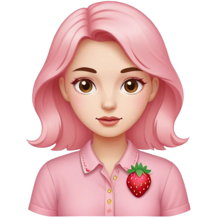 pastel pink women's shirt with a strawberry embroidered in the center emoji