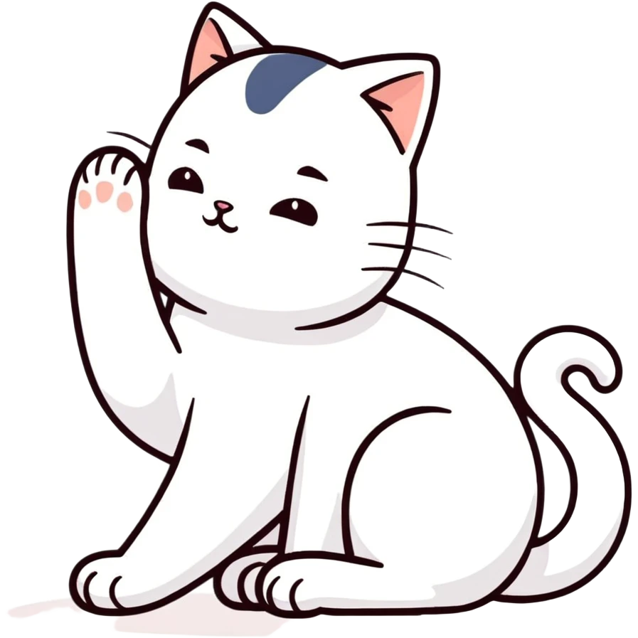 White cat with orange stretching emoji