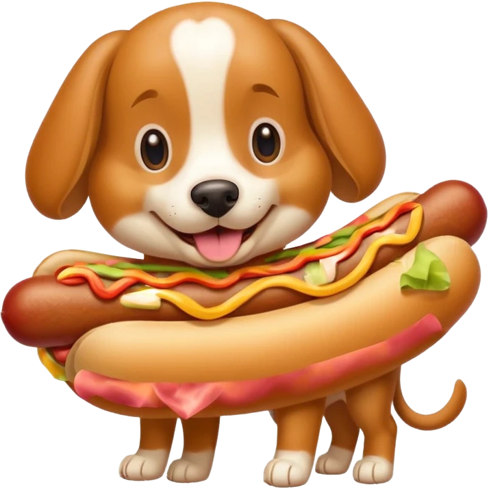 Dog wearing a hotdog emoji