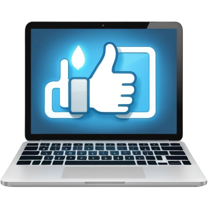laptop screen with a like symbol emoji