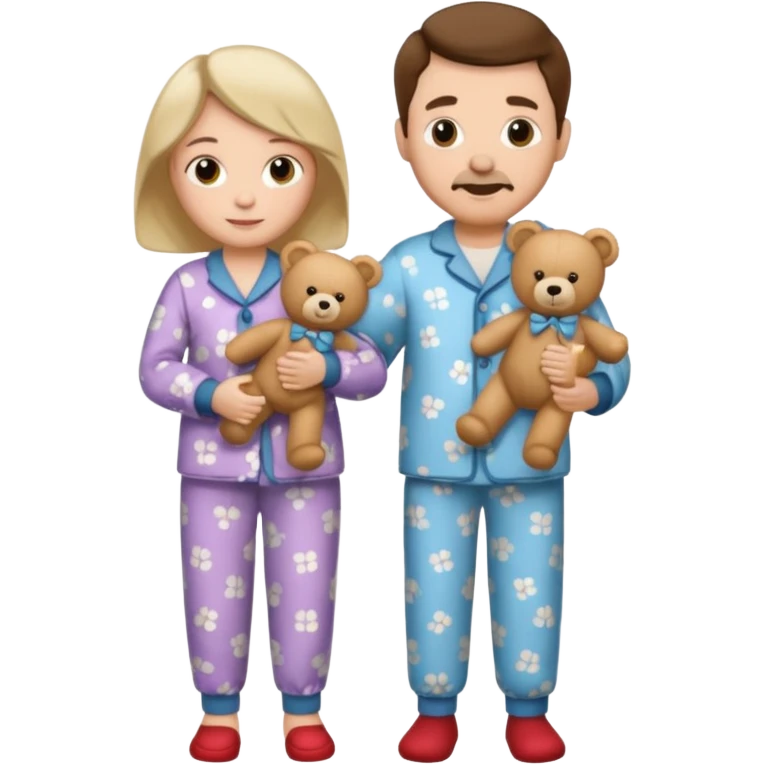 ma and pa kettle wearing pajamas and holding teddy bears emoji