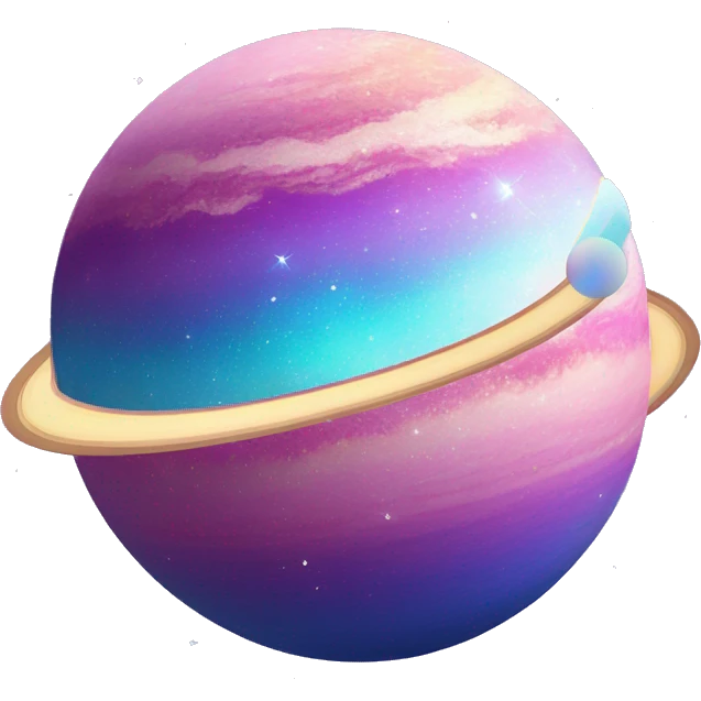 sparkly glittery blue purple and pink gradient planet with a cheesy saturn ring emoji
