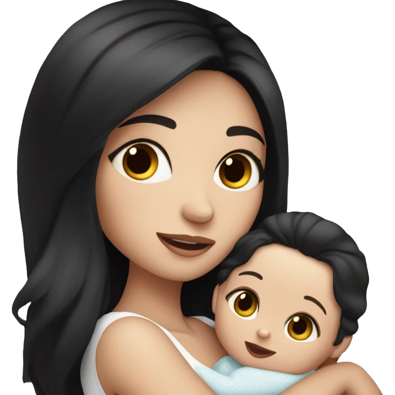 mom holding newborn baby girl with blue eyes white skin and black hair and white skin newborn girl bab white skin black hair emoji