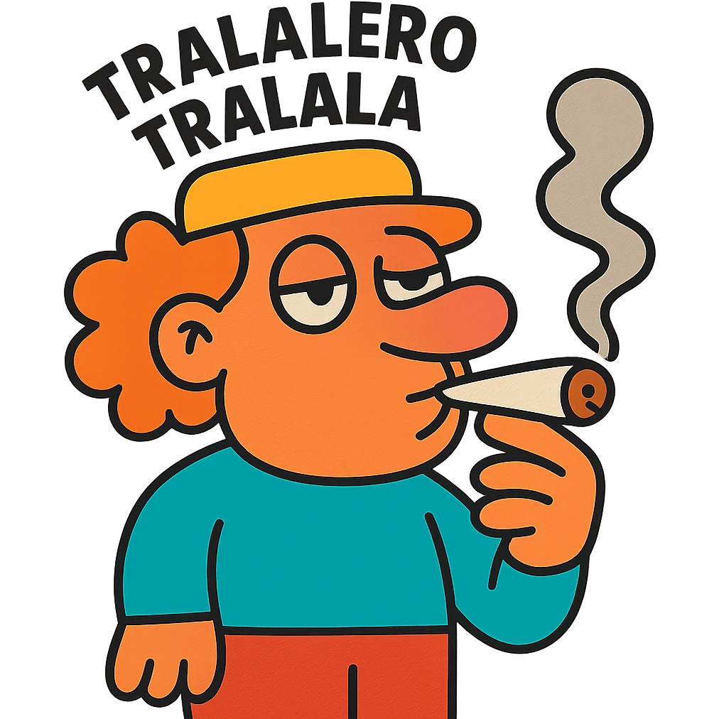cartoonish character labeled 'tralalero tralala' smoking a joint emoji