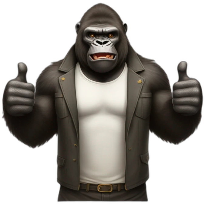 Full body gorilla with human face two thumbs up emoji