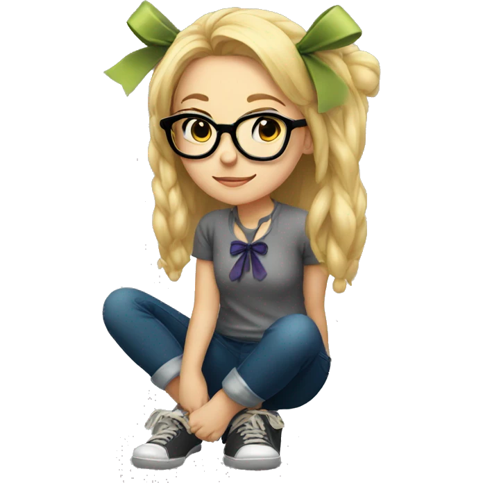 Blonde girl with glasses with a bow squatting emoji
