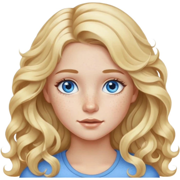 Girl long blonde wavy hair blue eyes freckles emoji
