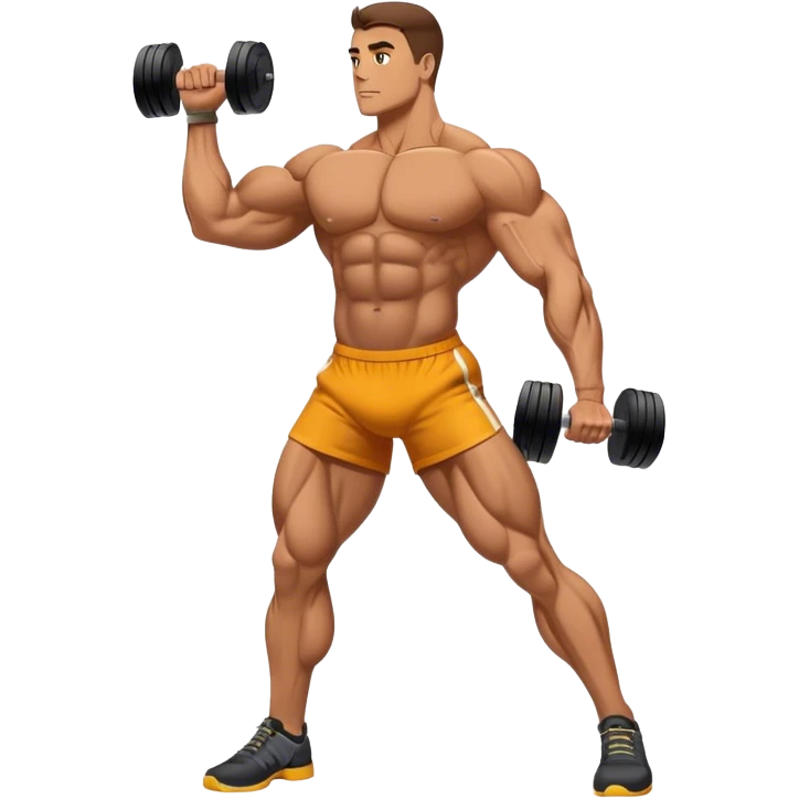 side-view bodybuilder dumbbell lunges emoji