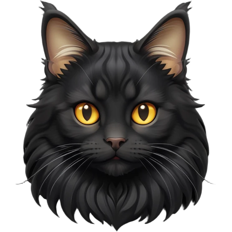 cinematic-cute black-maine-coon-cat-portrait-emoji,-head-tilted-playfully-and-inquisitively,-sleek--black-fur,-simplified-yet-adorable-features,-highly-detailed,-glowing-with-a-warm,-friendly-glow  emoji
